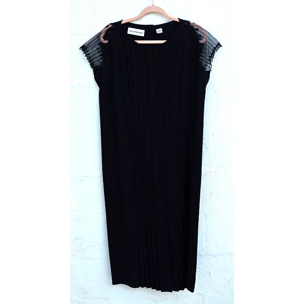Vintage 50s Dress 12 Black Wool Button Up Back Retro Art Deco Goth Mod Glam Mini